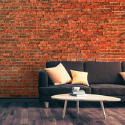 Living Room - Red urban brick wall wallpaper mural. Perfect choice for living room home decor