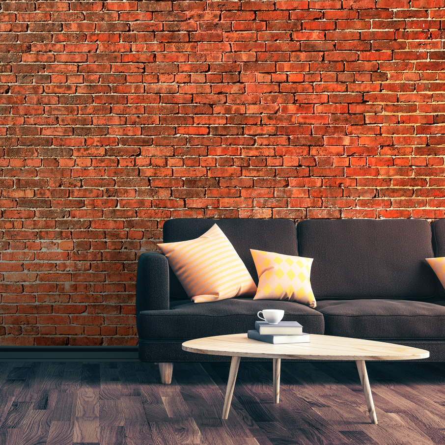 Red urban brick wall wallpaper mural. Perfect choice for living room home decor