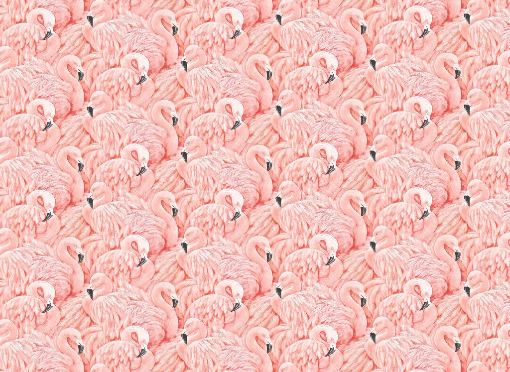 Bedroom - A seamless Pink Flamingos Mural Wallpaper featuring numerous pink flamingos arranged in alternating positions on a soft pink background, perfect for bedroom decor from Decor2Go Wallpaper Mural.