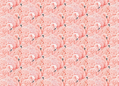 A seamless Pink Flamingos Mural Wallpaper featuring numerous pink flamingos arranged in alternating positions on a soft pink background, perfect for bedroom decor from Decor2Go Wallpaper Mural.