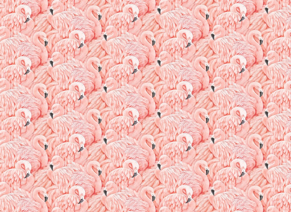 A seamless Pink Flamingos Mural Wallpaper featuring numerous pink flamingos arranged in alternating positions on a soft pink background, perfect for bedroom decor from Decor2Go Wallpaper Mural.