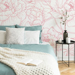 Bedroom wallpaper rose peonies lines