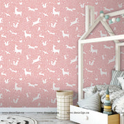 Kids Room - Kids room minimal style and pink mural wallpaper
