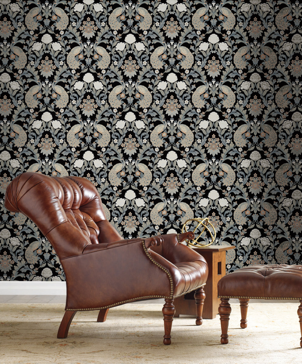 Living Room - wallpaper mural peacock luxury dark