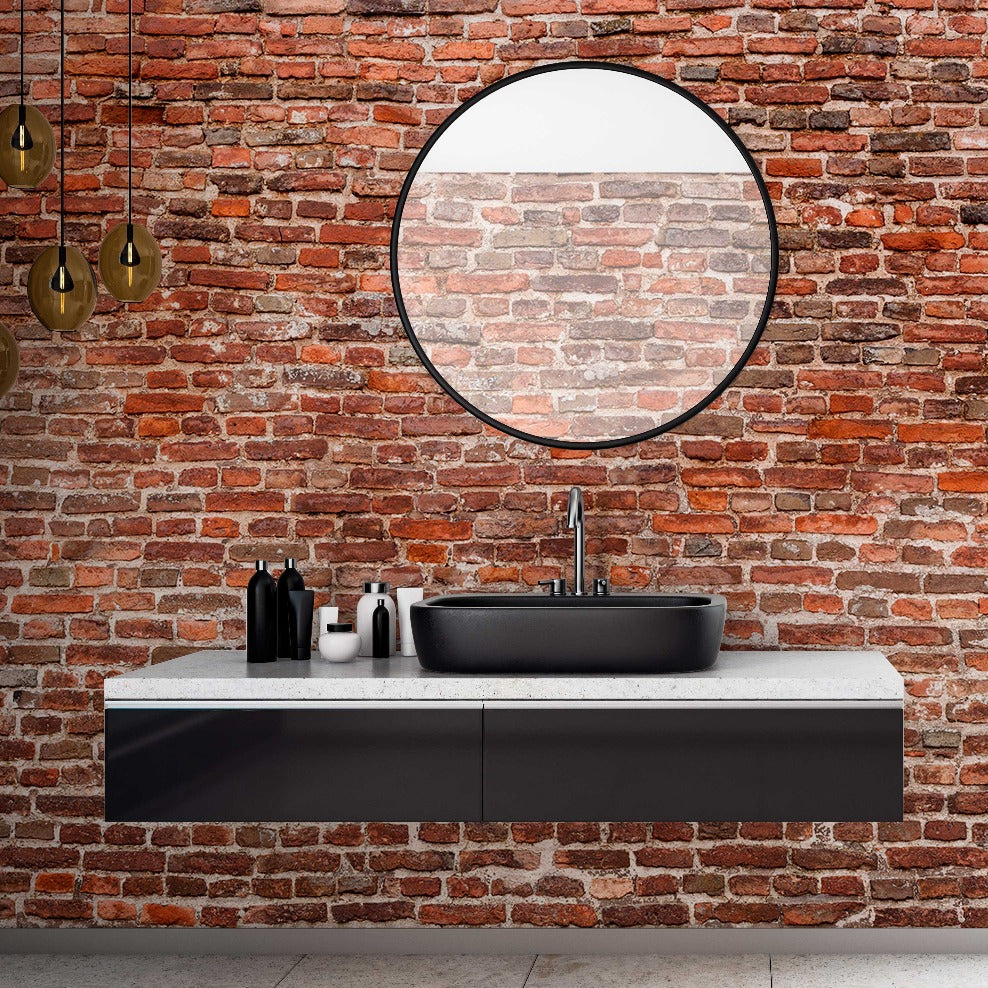 Urban Red Brick Wallpaper Mural in the bathroom creates urban style