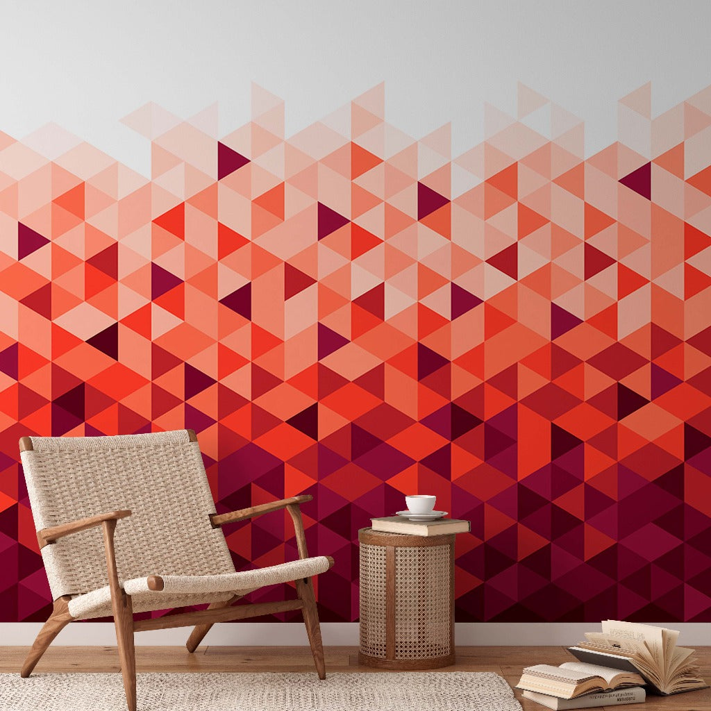 Living Room - Red Triangular Patterns Wallpaper Mural in living room
