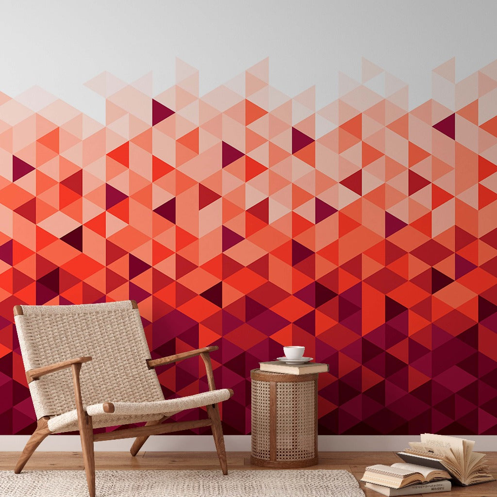 Red Triangular Patterns Wallpaper Mural in living room