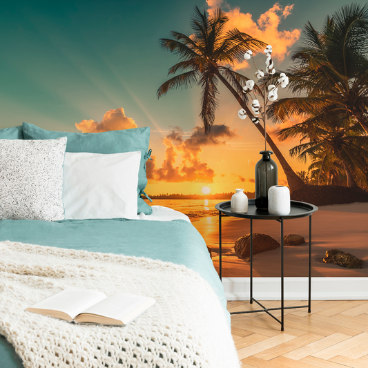 Romantic Sunset Wallpaper Mural in the room beach with sunset view 
