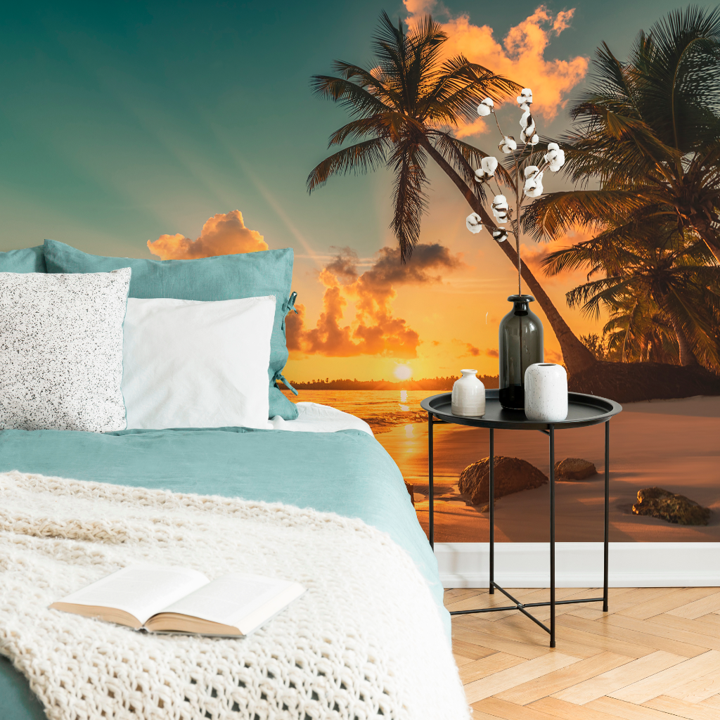 Romantic Sunset Wallpaper Mural in the room beach with sunset view 