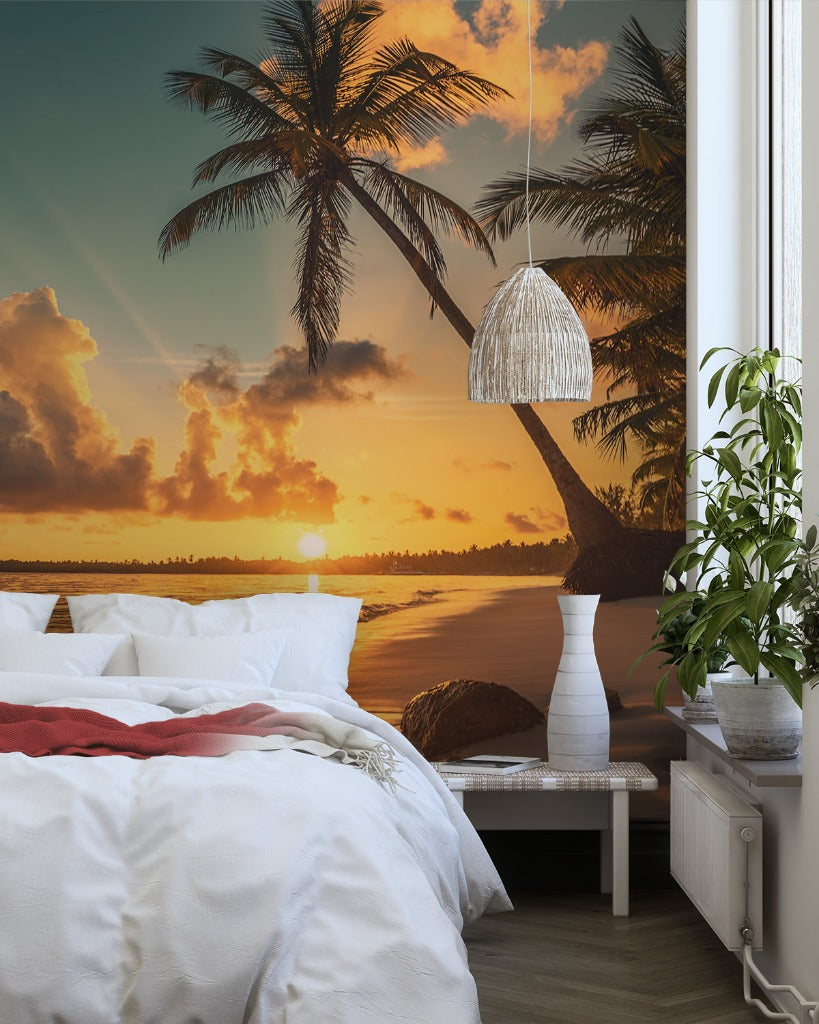 Romantic Sunset Wallpaper Mural in the room beach with sunset view