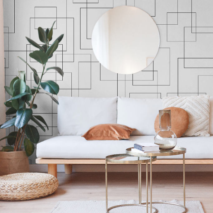 Living Room - Scattered Squares Wallpaper Mural in living room