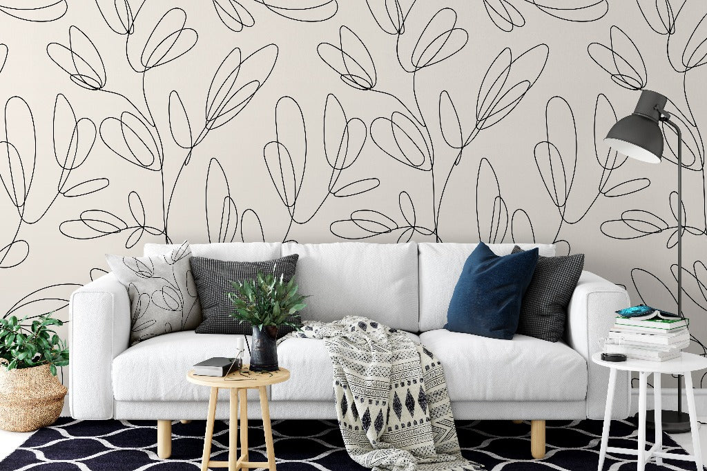 Living Room - Sketchy Branches Wallpaper Mural perfect choice for the comfy living room