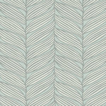 The Spa & Silver Luminous Leaves Wallpaper by York Wallcoverings features a seamless geometric pattern with oversized palm leaves in light green and cream tones, offering a textured, repetitive design.