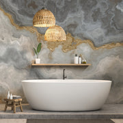 Bathroom - Stone Beach Wallpaper Mural in the bathroom marble gray with gold fractions
