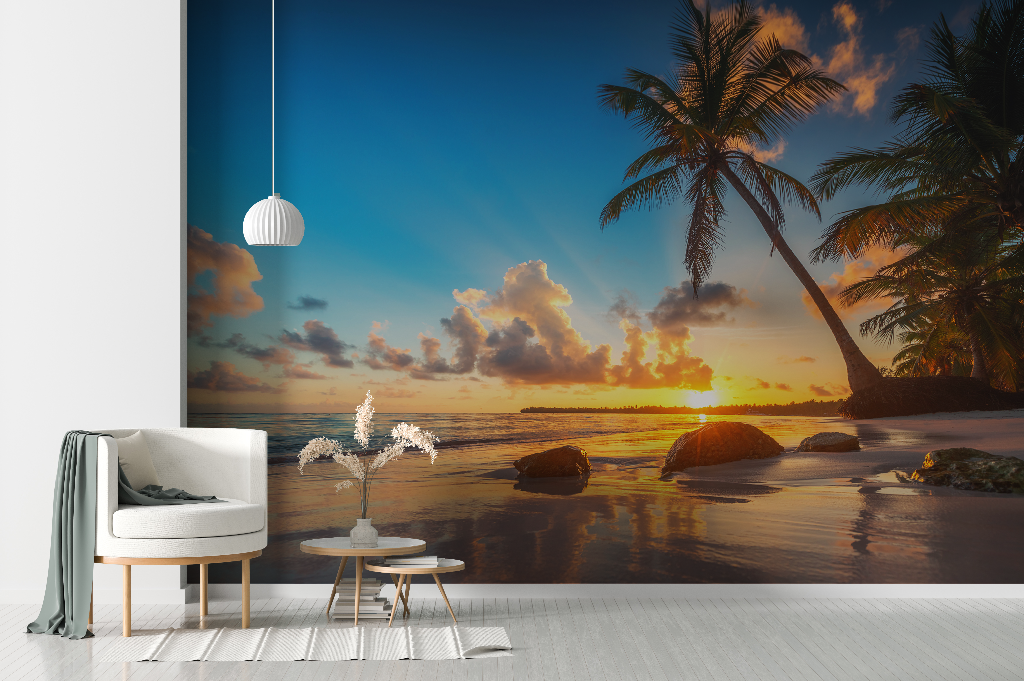 Sunset Beach Wallpaper Mural in the modern living room