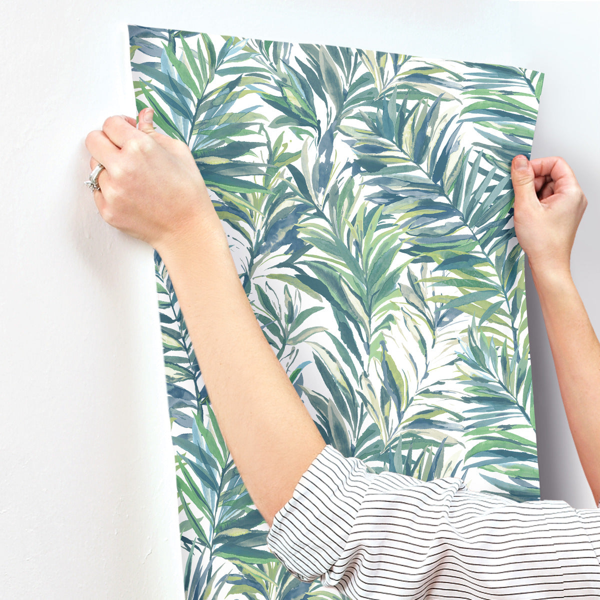 Swaying Palms Green & Blue Wallpaper (60 SqFt)
