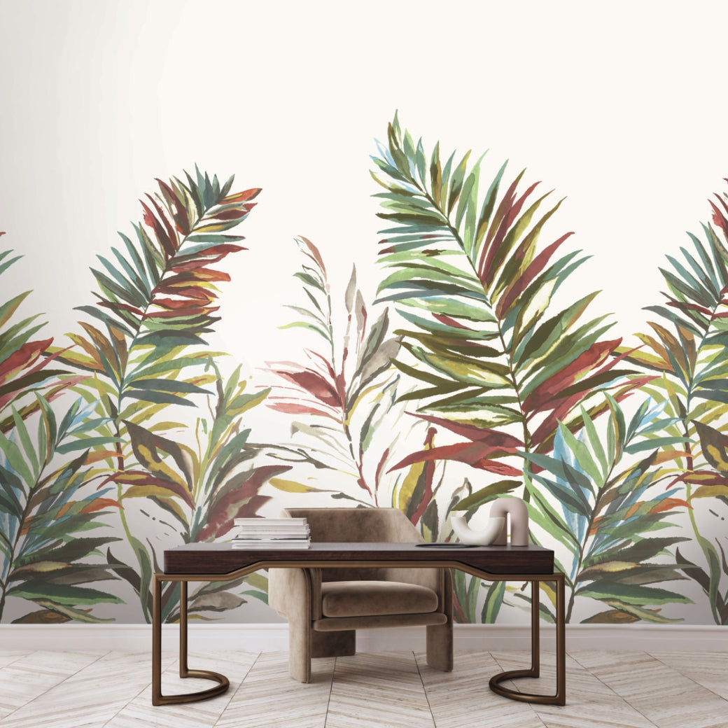 Swaying Palms Rouge & Mink Mural (4 Panels)
