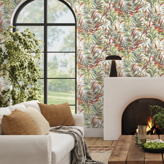 Swaying Palms Rouge & Mink Wallpaper (60 SqFt)
