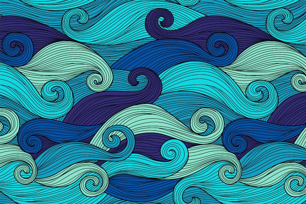 blue torques green waves wallpaper mural for any room living room, bedroom, seamless wallpaper