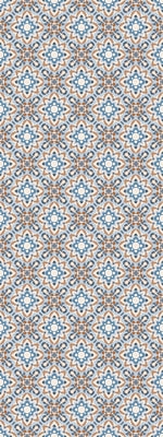 A seamless, repeating pattern featuring interlocking blue and orange shapes set against a light background. The design, reminiscent of Moroccan-style tiles, creates an intricate, symmetrical motif with a geometric feel perfect for Tile Wallpaper II Wallpaper Mural by Decor2Go Wallpaper Mural and custom sizing options.