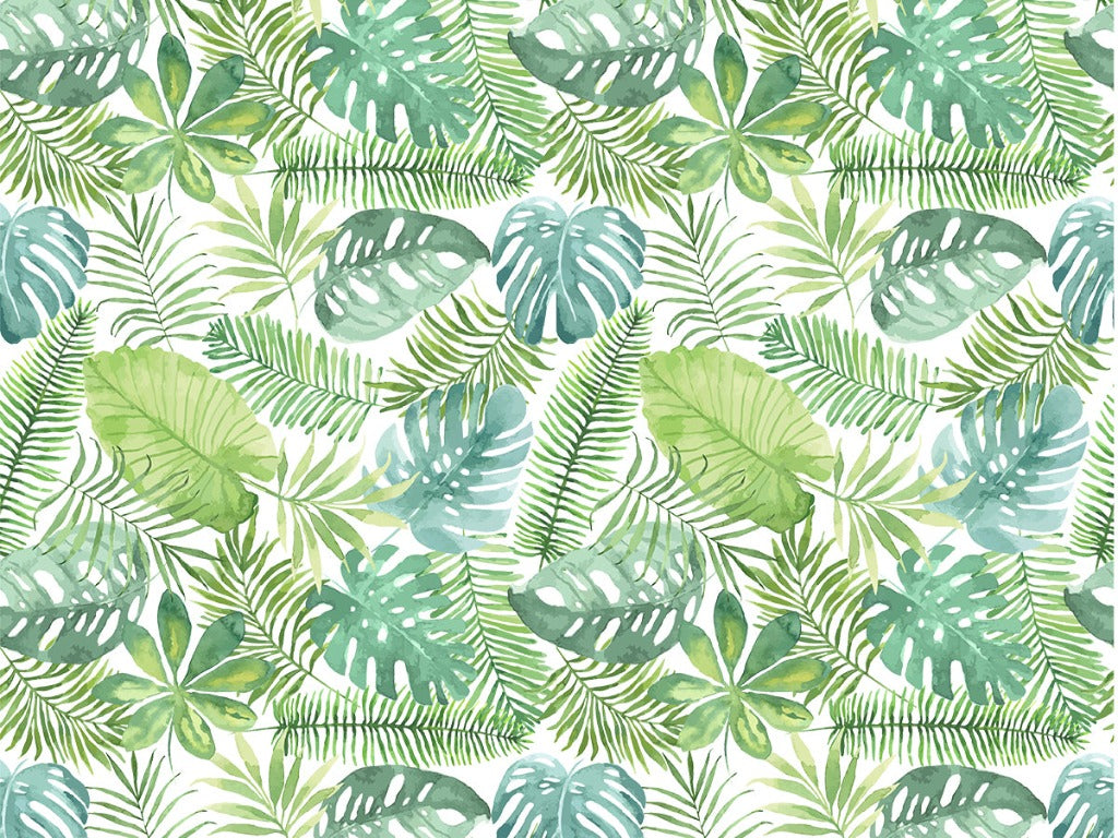Green tropical leaves pattern wallpaper mural. Seamless floral leaves wallpaper murals.