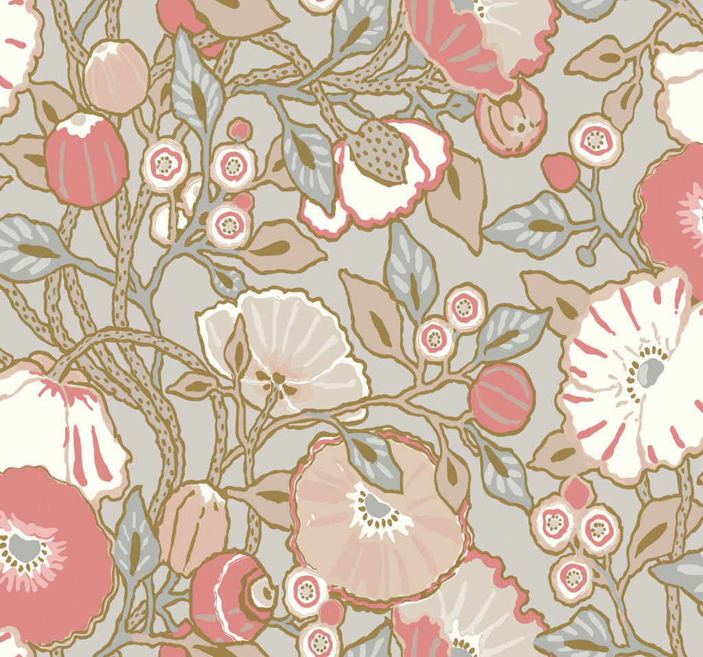 grey pink floral wallpaper pattern