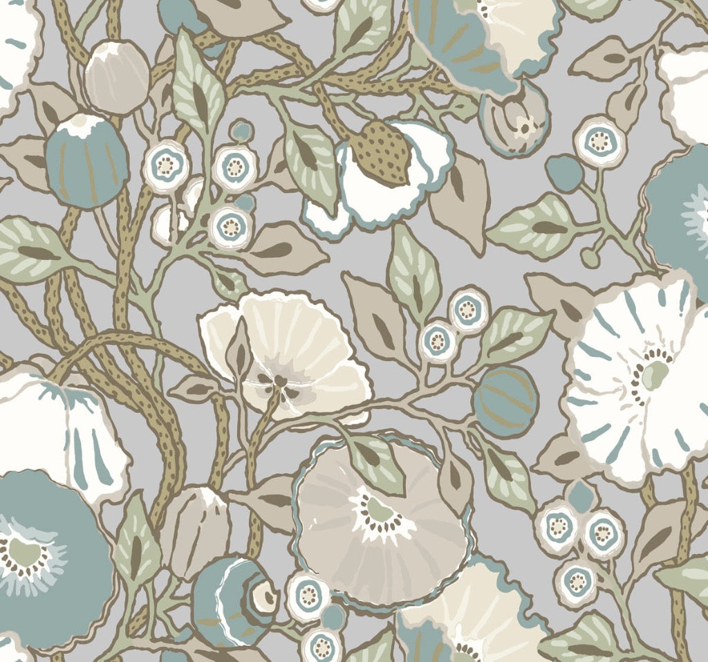 grey beige floral wallpaper pattern
