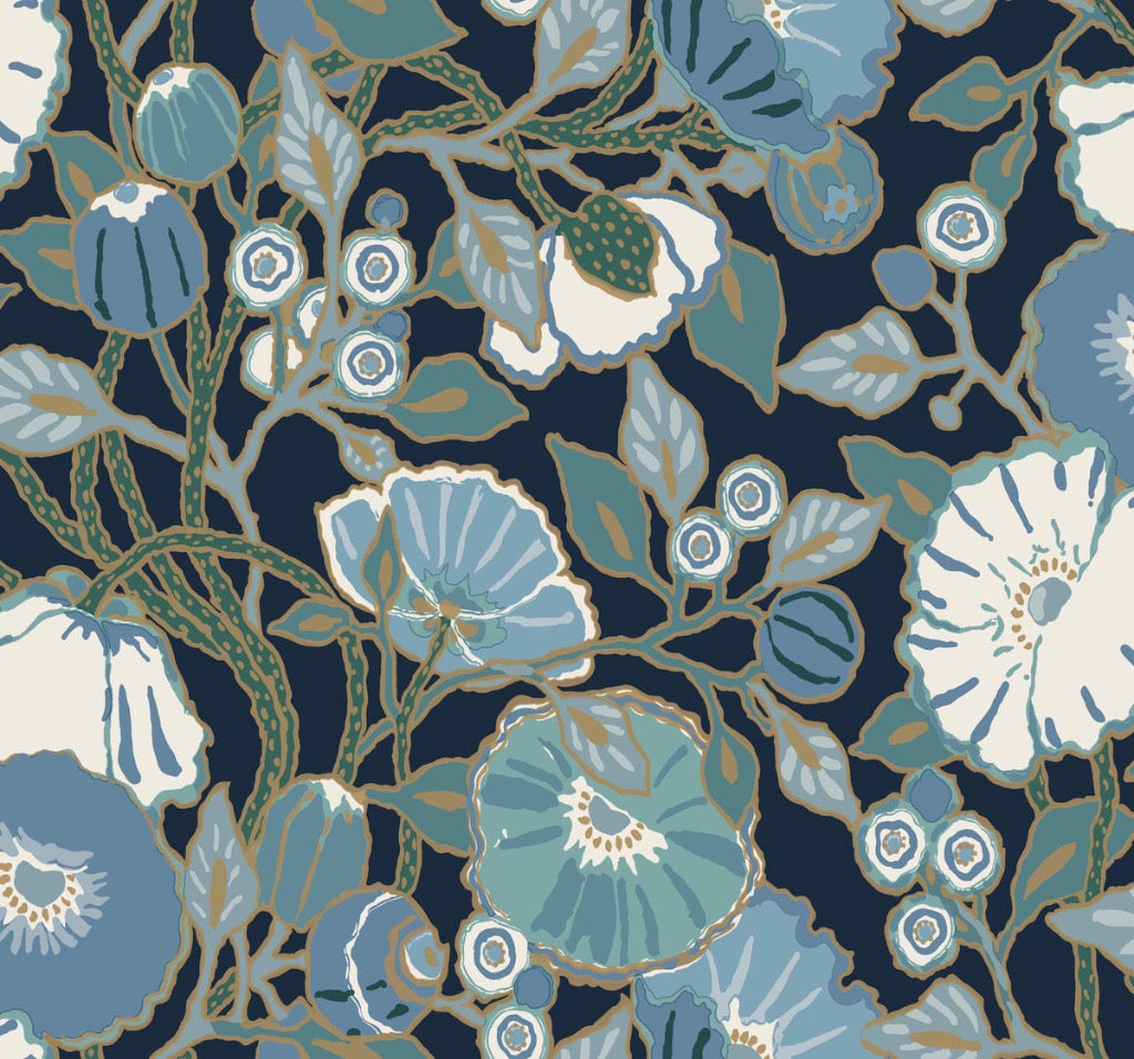 black blue floral wallpaper pattern