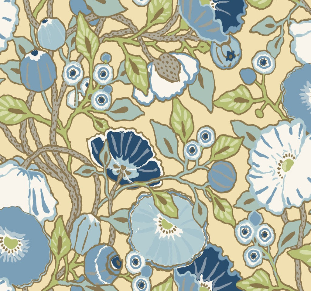 yellow blue floral wallpaper pattern