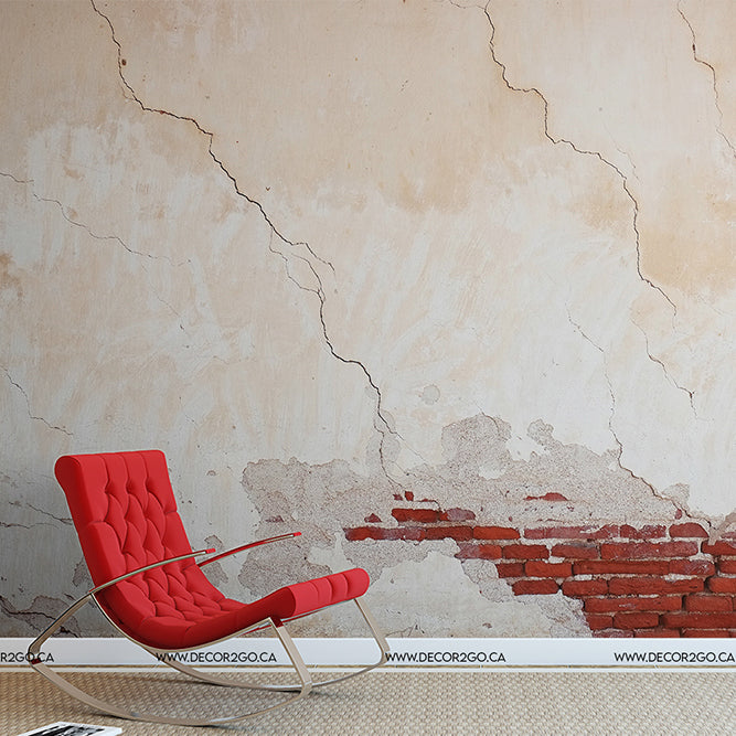 Retro urban red brick wall wallpaper mural in the living room with modern chair