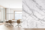 White and black marble wallpaper mural in the modern office. Faux marble wallpaper for the office