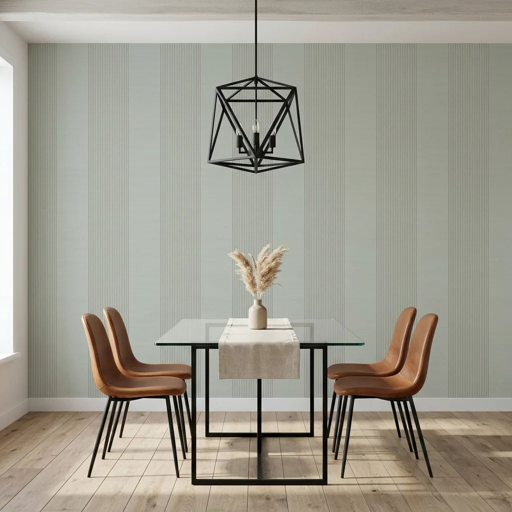 Dining Room - Sage Green 'Archer Stripe' wallpaper by York Wallcoverings adds sophisticated style to this inviting dining area.