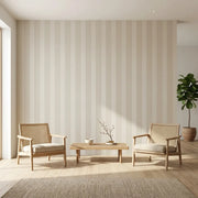 Living Room - Archer Stripe wallpaper in Ivory and Greige by York Wallcoverings creates a chic and inviting space.