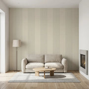 Living Room - Stylish space with York Wallcoverings' Archer Stripe wallpaper in Warm Ivory and Grey.