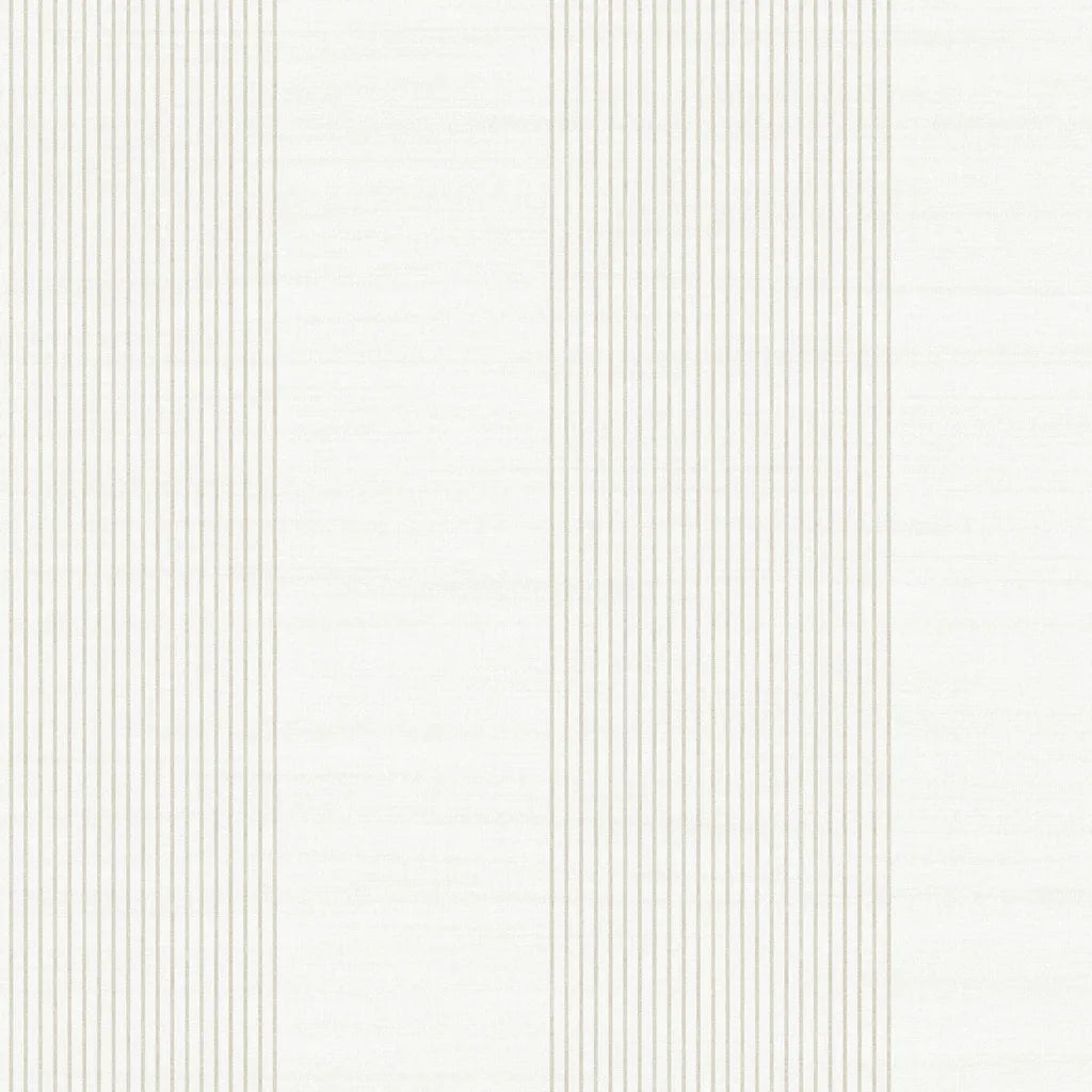 Archer Stripe wallpaper pattern swatch by York Wallcoverings, showcasing elegant off-white and beige stripes (SKU 4211-83529).