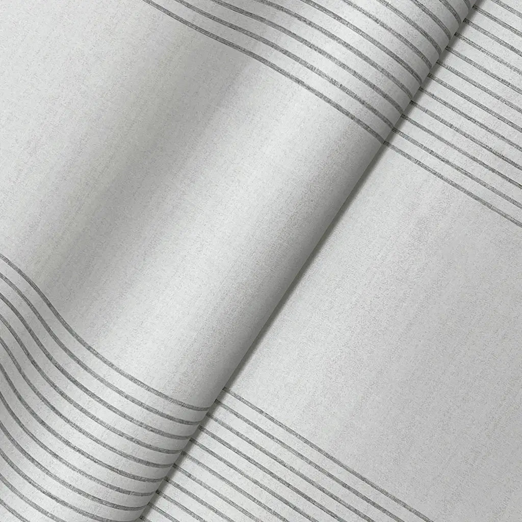 York Wallcoverings' Archer Stripe wallpaper in Light Grey, a close-up highlighting the refined woven texture and subtle stripe detail.