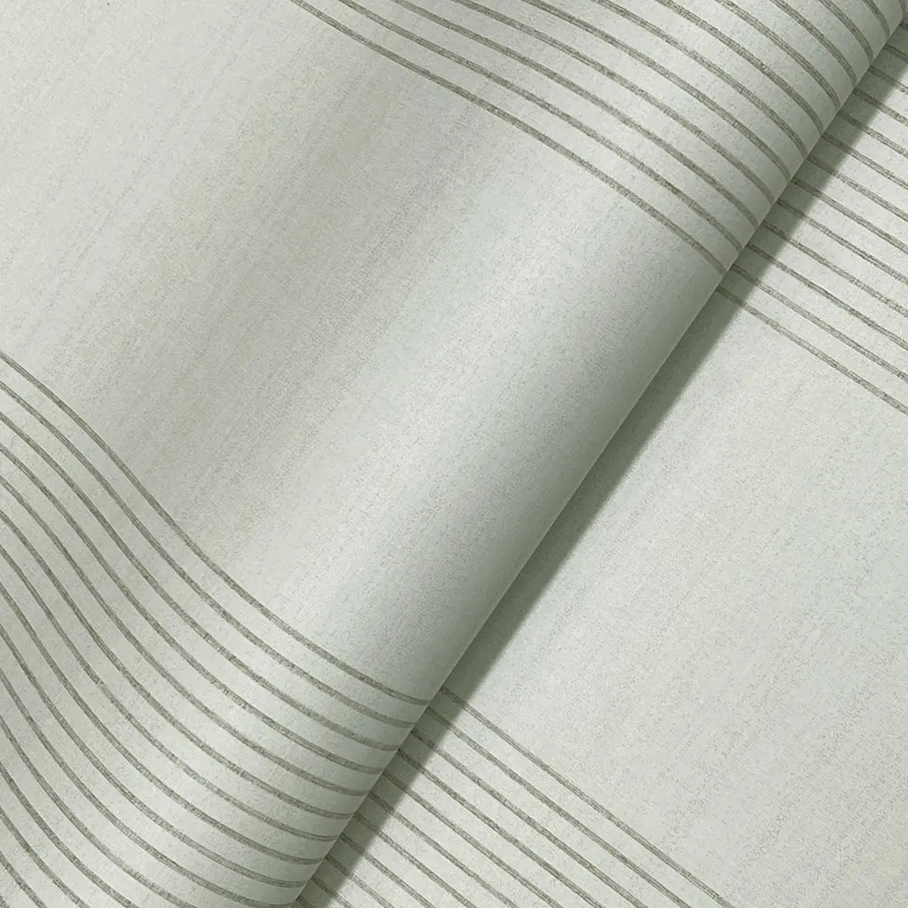 Close-up texture detail of Archer Stripe Sage Green wallpaper by York Wallcoverings, revealing its intricate woven pattern.