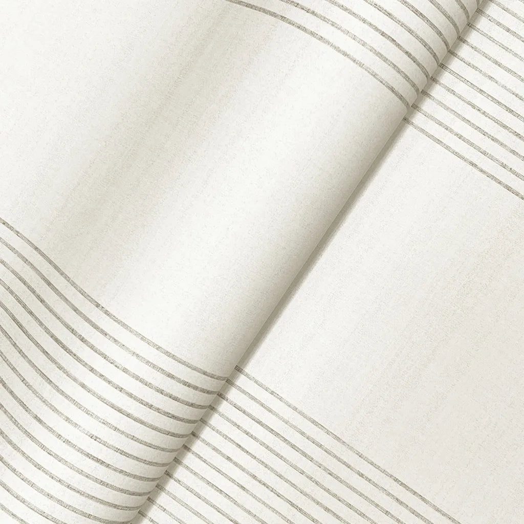 Close-up of Archer Stripe wallpaper texture in Ivory and Greige by York Wallcoverings.