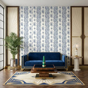 Living Room - Beaumont Blue, White wallpaper by York Wallcoverings creates a serene and stylish atmosphere.