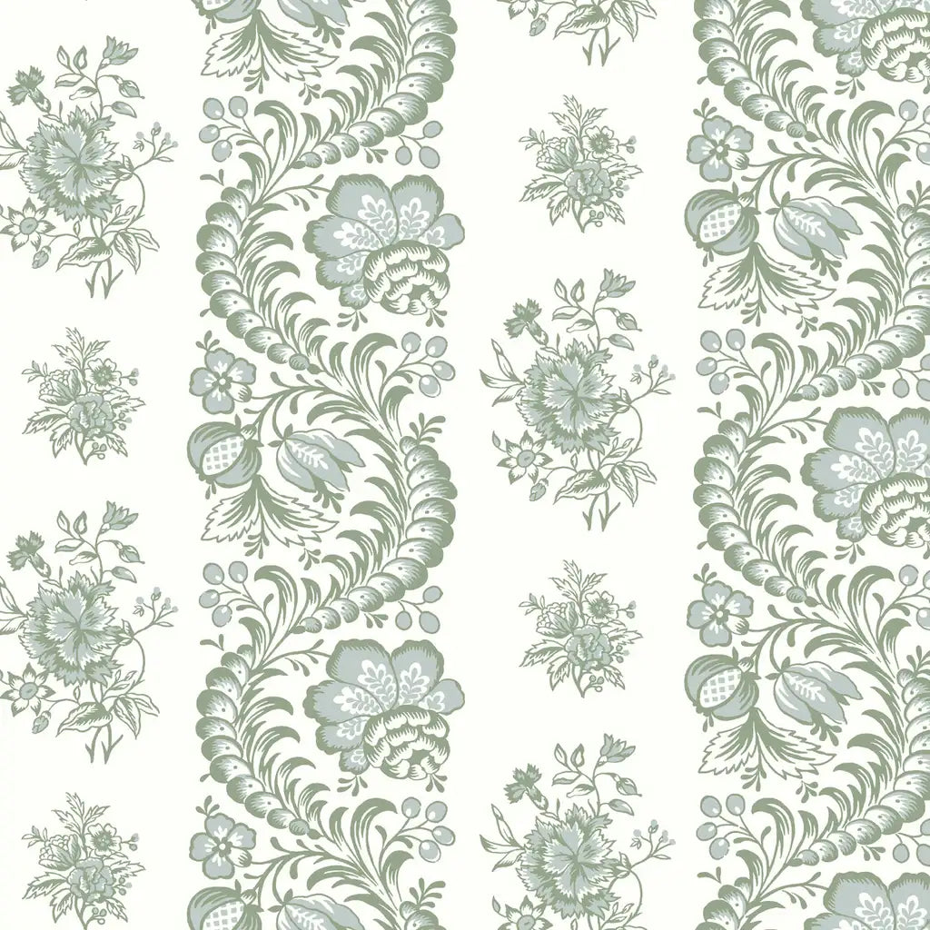 Green and cream Beaumont wallpaper pattern swatch by York Wallcoverings (SKU VP1301).