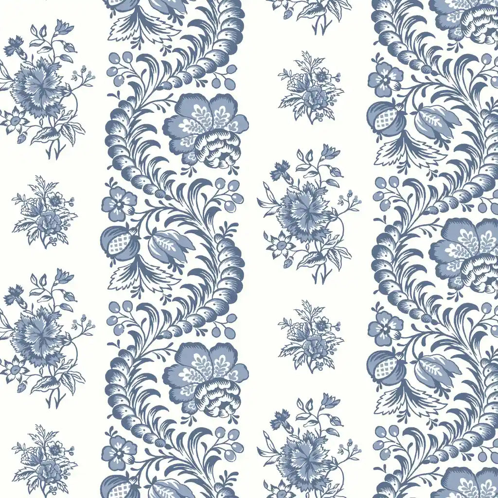 York Wallcoverings Beaumont wallpaper pattern swatch in blue and white, SKU VP1302.