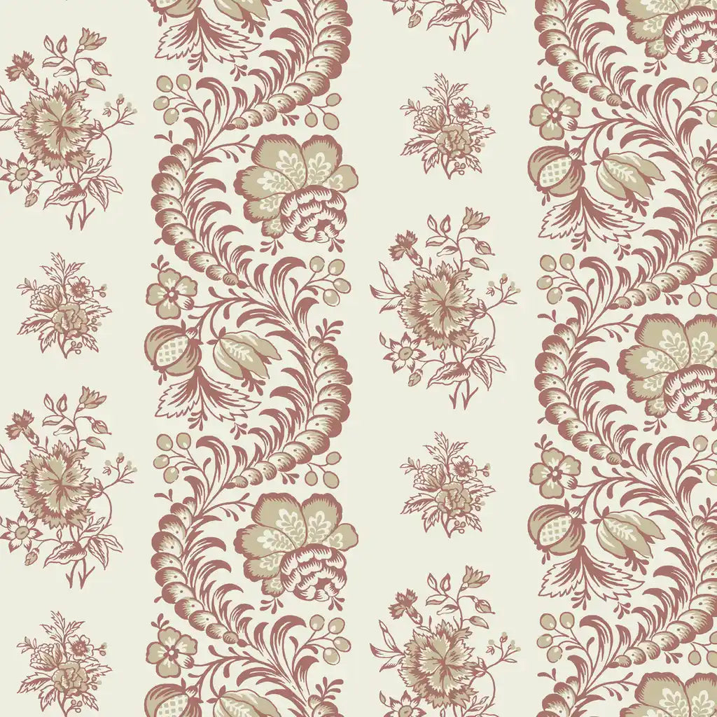 Beaumont wallpaper pattern swatch by York Wallcoverings, featuring a detailed design in red and cream.