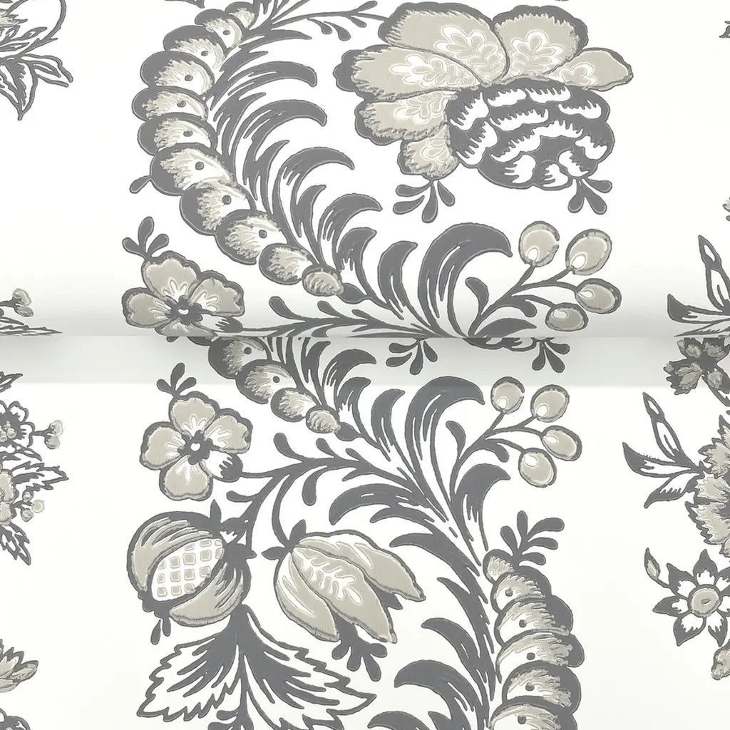 Close-up texture detail of York Wallcoverings Beaumont wallpaper in Grey and Cream, highlighting its intricate pattern.