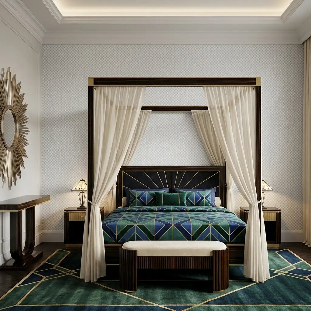 Bedroom - featuring Brioni wallpaper in White, Grey by York Wallcoverings, creating a serene modern space.