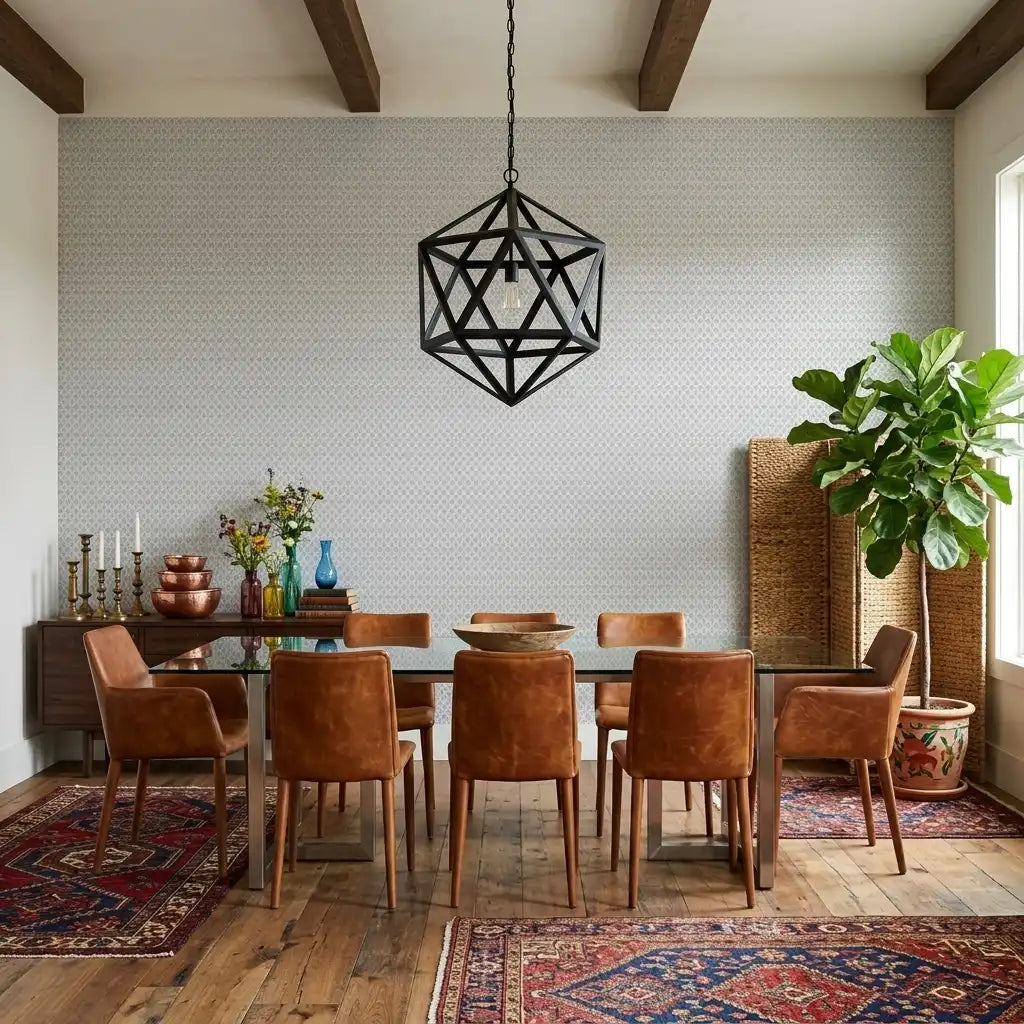 Dining Room - Elegant dining room featuring Grey Brioni wallpaper by York Wallcoverings.