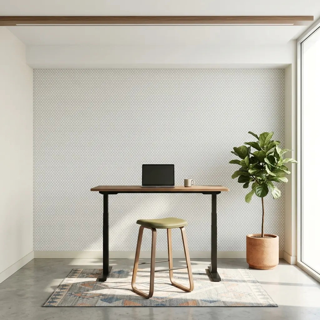 Home Office - Elegant space featuring Brioni wallpaper in Grey, White by York Wallcoverings, creating a serene workspace.