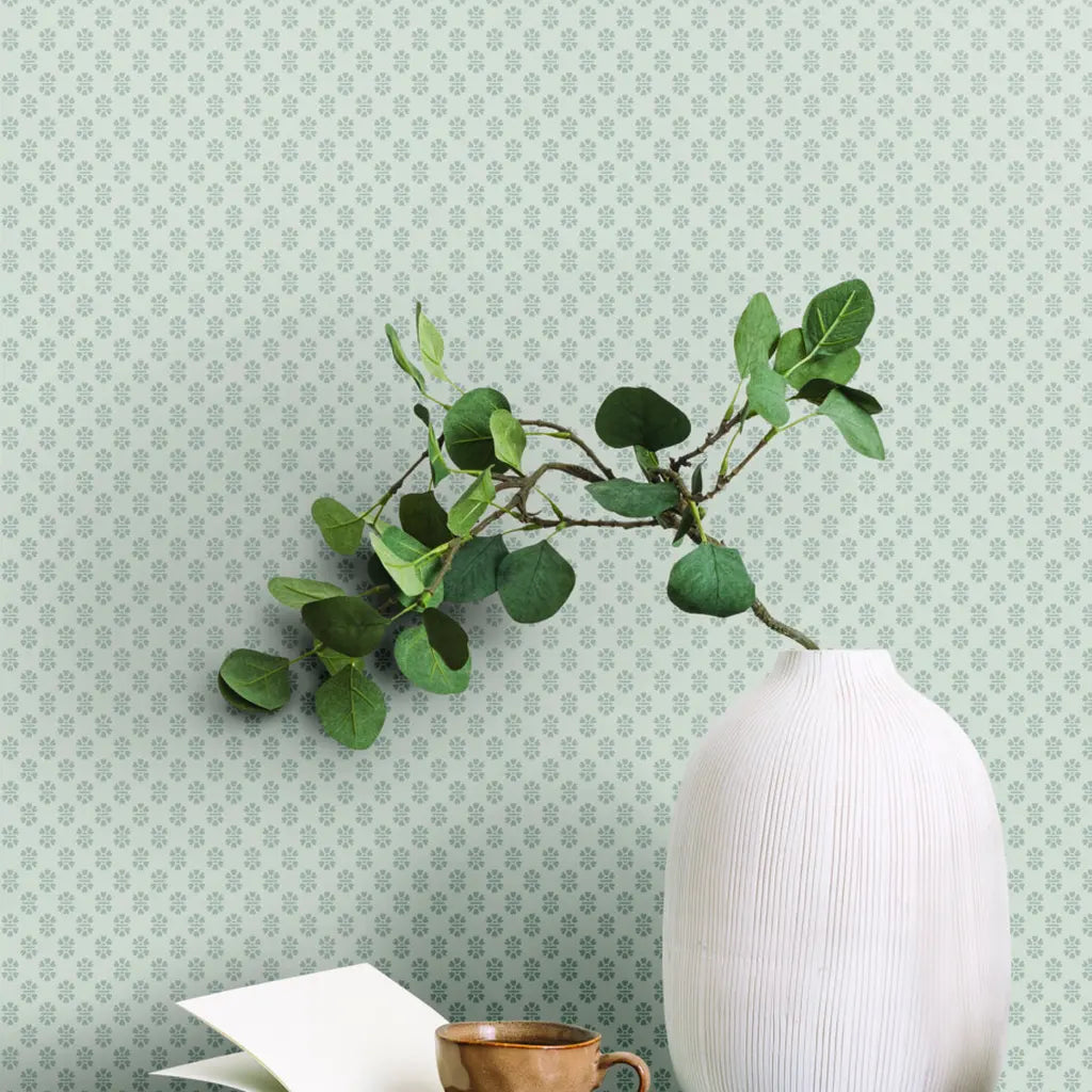 Stylish living room showcasing Brioni Grey wallpaper from York Wallcoverings, enhancing the room's contemporary design.