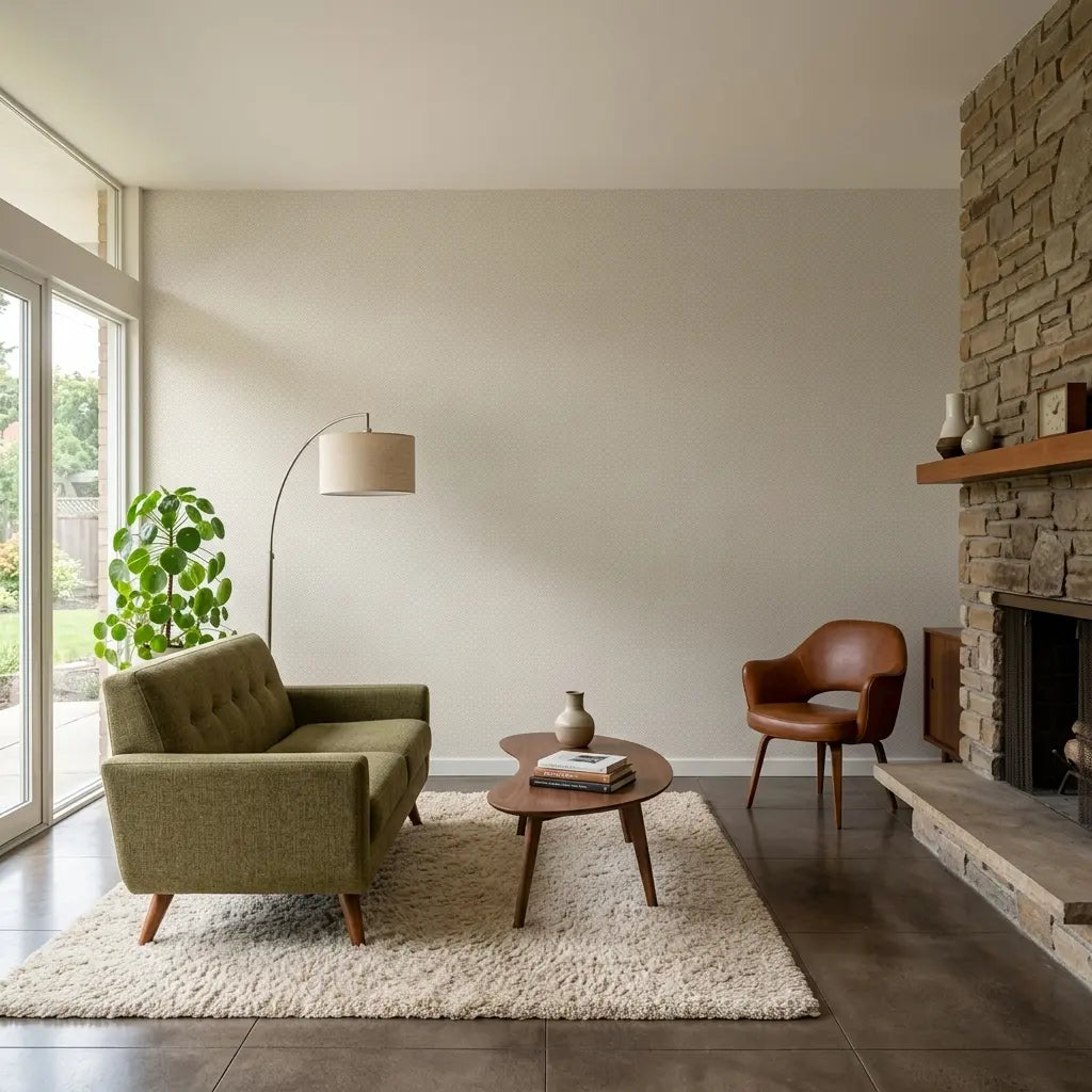 Living Room - Elegant living room featuring Brioni wallpaper in White and Beige by York Wallcoverings, creating a serene, stylish space.