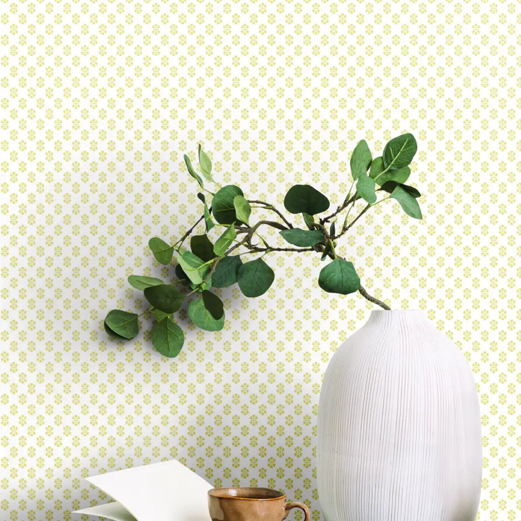 Elegant room interior highlighting Brioni Cream, Yellow wallpaper by York Wallcoverings, creating a luxurious atmosphere.