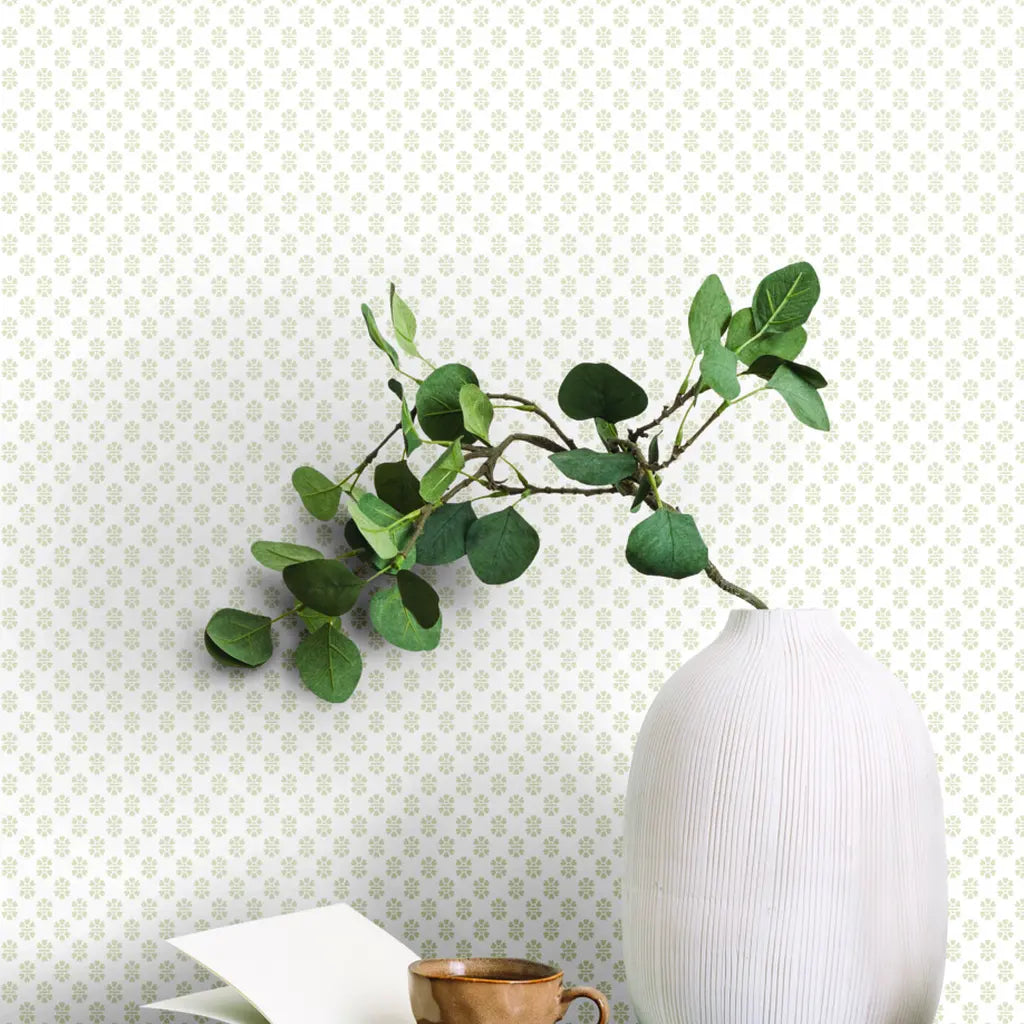 Elegant interior features Brioni wallpaper in White, Cream by York Wallcoverings, adding subtle texture to the room.